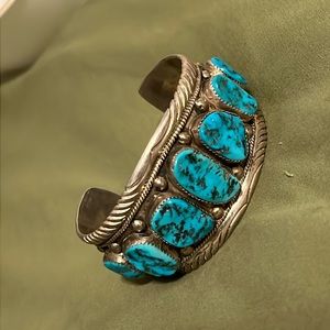 Roanhorse Sterling and turquoise large cuff bracelet vintage
